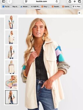 Cream Corduroy Utility Jacket with Multicolor Sleeve Panels